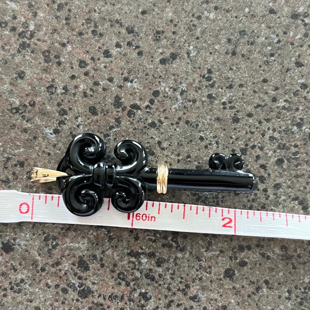 14K & Black Enamel Large Key Pendant - Picture 4 of 9